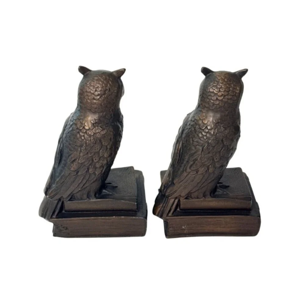 Vintage PM Craftsman Bronze Owl Bookends Philadelphia Mfg 7